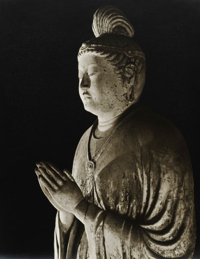 Statue en argile peinte de Gakko Bosatsu du 8ème siècle, période Nara, 1950 - Japanese Photographer